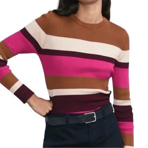 Zara Striped Ribbed Knit Sweater Multicolor Pink Brown Maroon Cream Size M